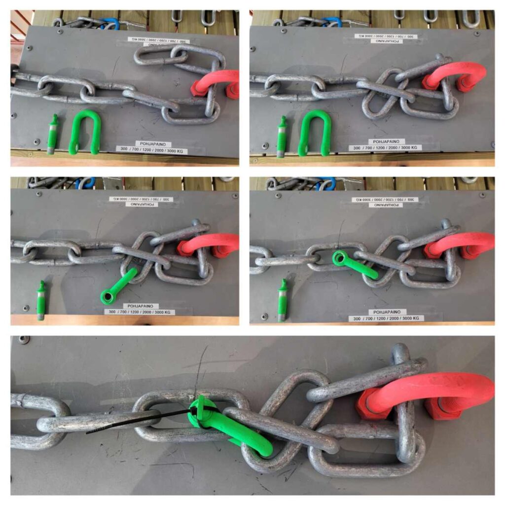 kettingin kiinnittäminen ankkurointipainoon