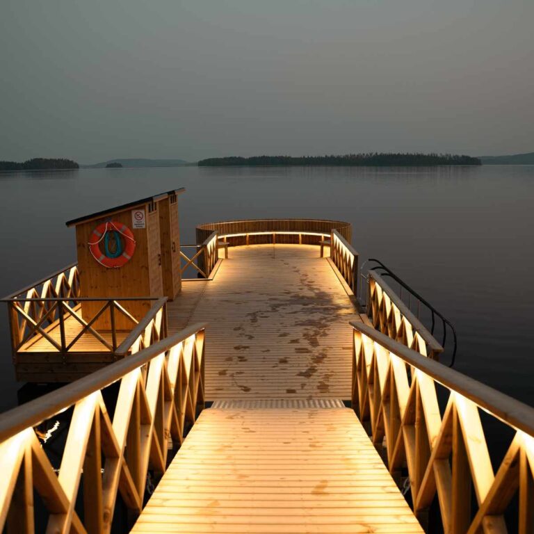 pyöreä laituri valaistuna